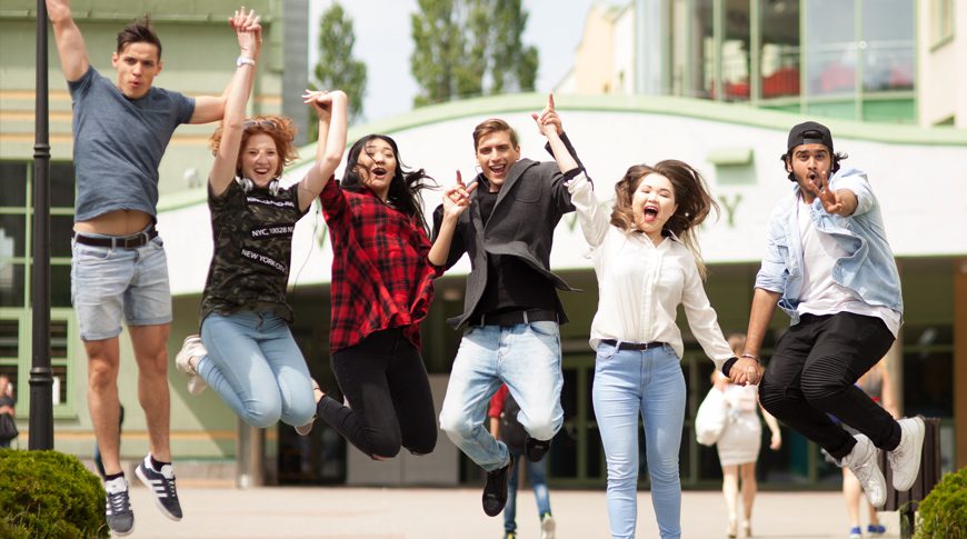 studenci, skok, vistula, uniwersytet, budynek, na dworze