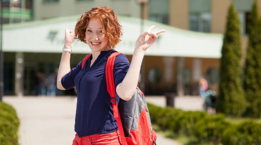 studentka, na dworze, vistula, uniwersytet, budynek