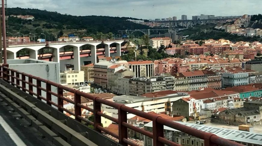miasto, Lizbona, kamienice, most, fotografia