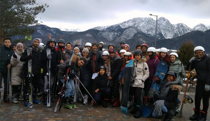 studenci, grupa, nart, snowboard, tatry